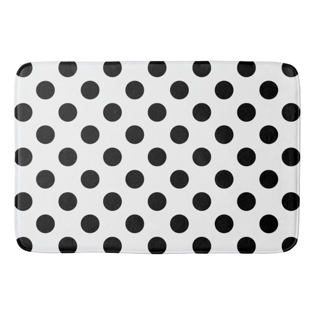 Black polka dots on white bath mat (Front)