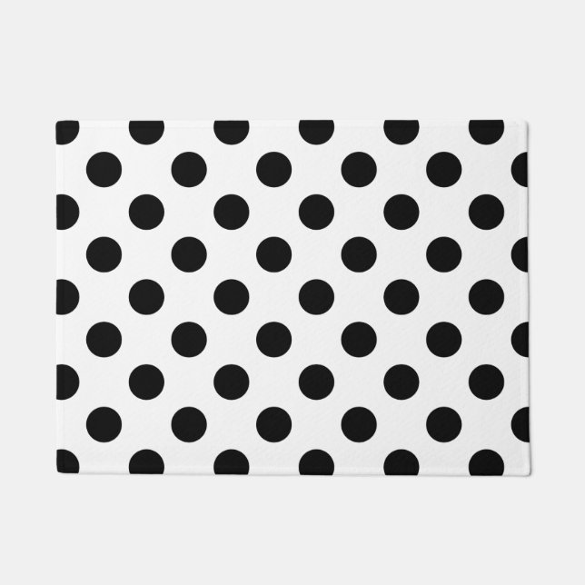 Black polka dots on white doormat (Front)