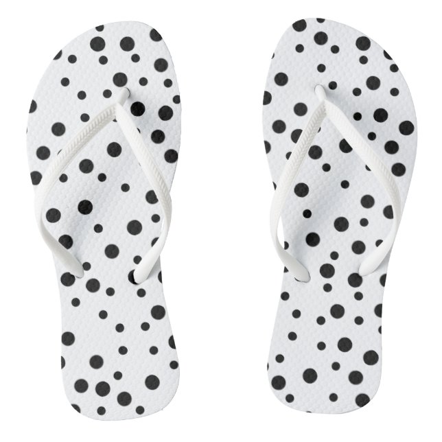 Black Polka Dots on White Flipflops (Footbed)