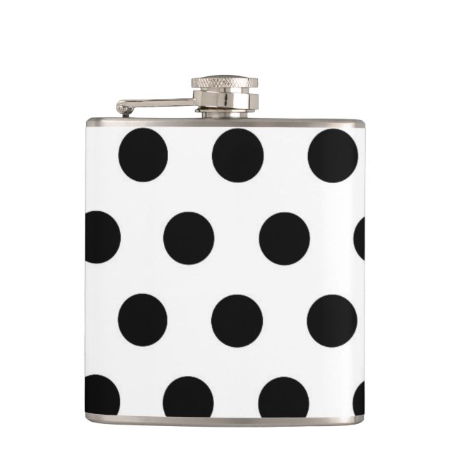 Black polka dots on White Hip Flask (Front)