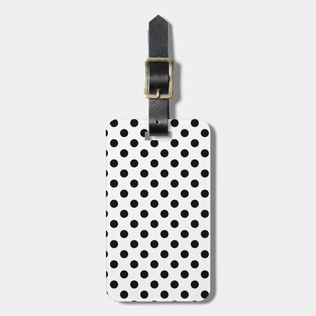 Black Polka Dots on White Luggage Tag (Front Vertical)
