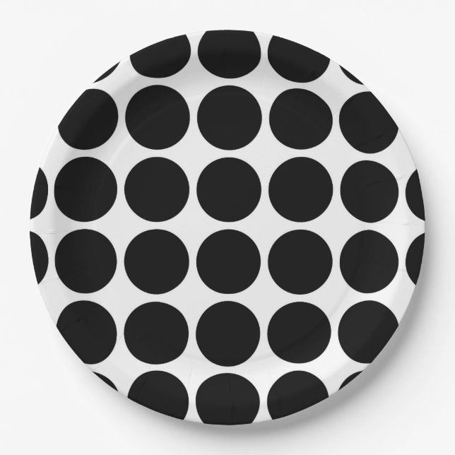 Black Polka Dots on White Paper Plate (Front)