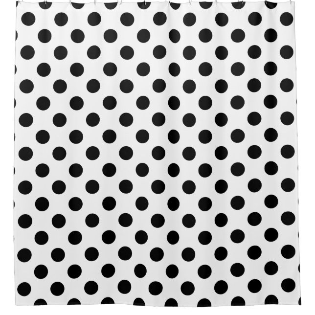Black polka dots on white shower curtain (Front)