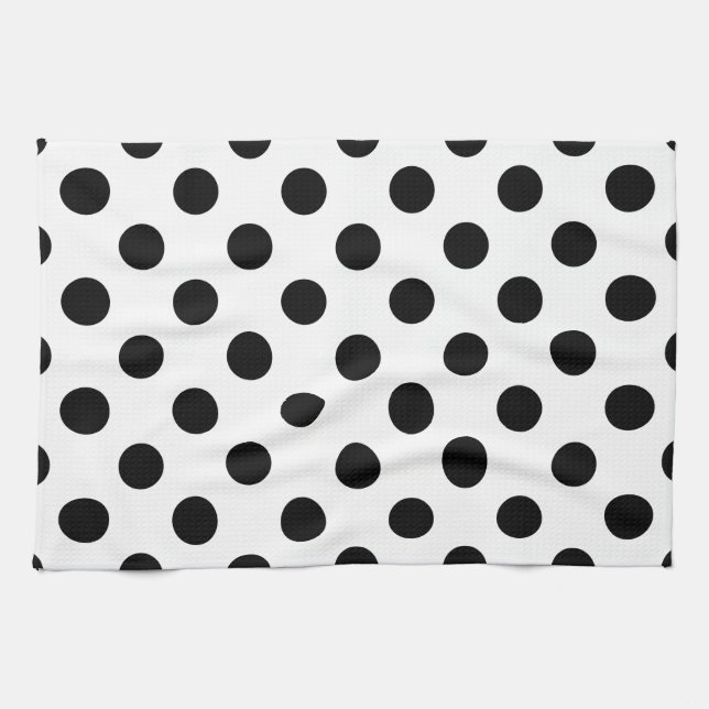 Black polka dots on white tea towel (Horizontal)