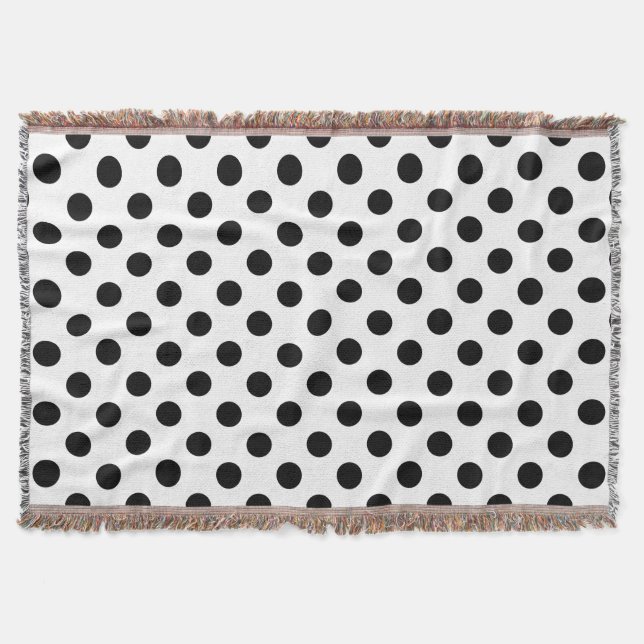 Black polka dots on white throw blanket (Front)