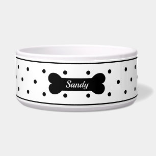 Black Polka Dots On White With Dog Bone & Name