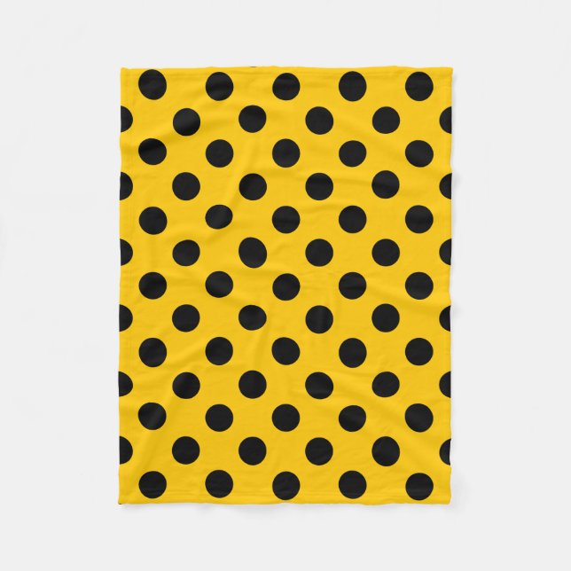 Black polka dots on yellow fleece blanket (Front)
