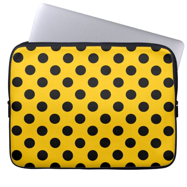 Black polka dots on yellow laptop sleeve (Front)