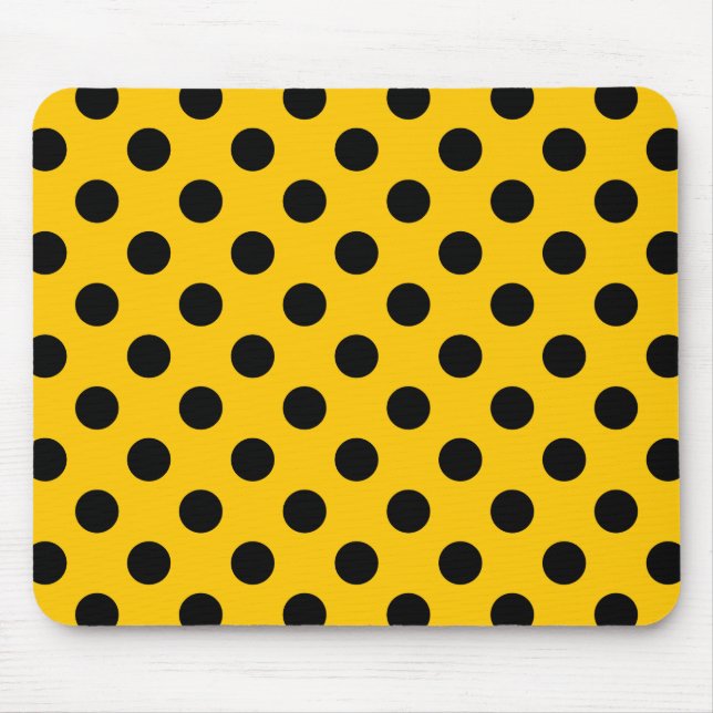 Black polka dots on yellow mouse mat (Front)