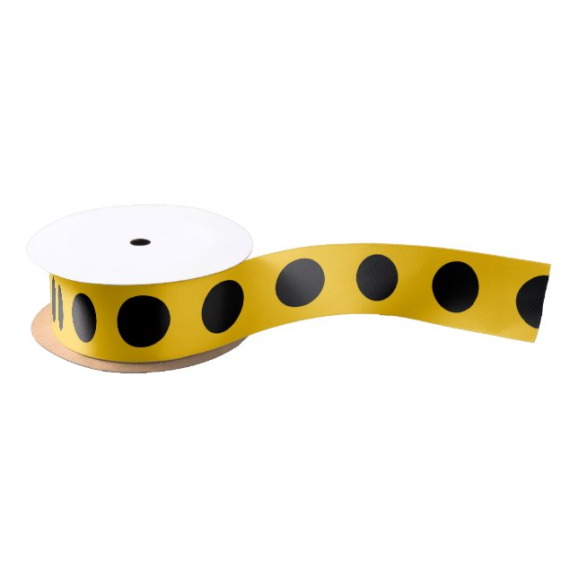 Black polka dots on yellow satin ribbon (Spool)