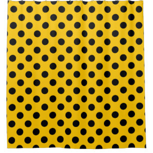 Black polka dots on yellow shower curtain