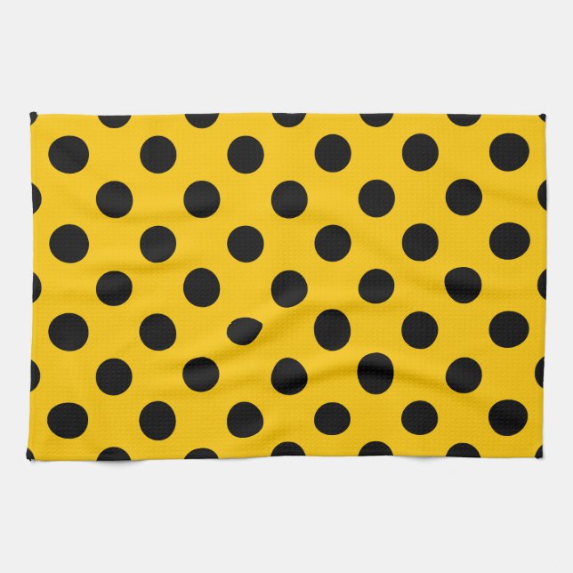 Black polka dots on yellow tea towel (Horizontal)