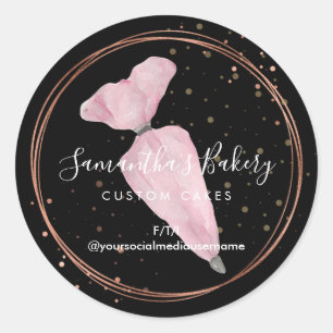 Black Polka Dots Pastry Cake Designer Bakery Chef Classic Round Sticker