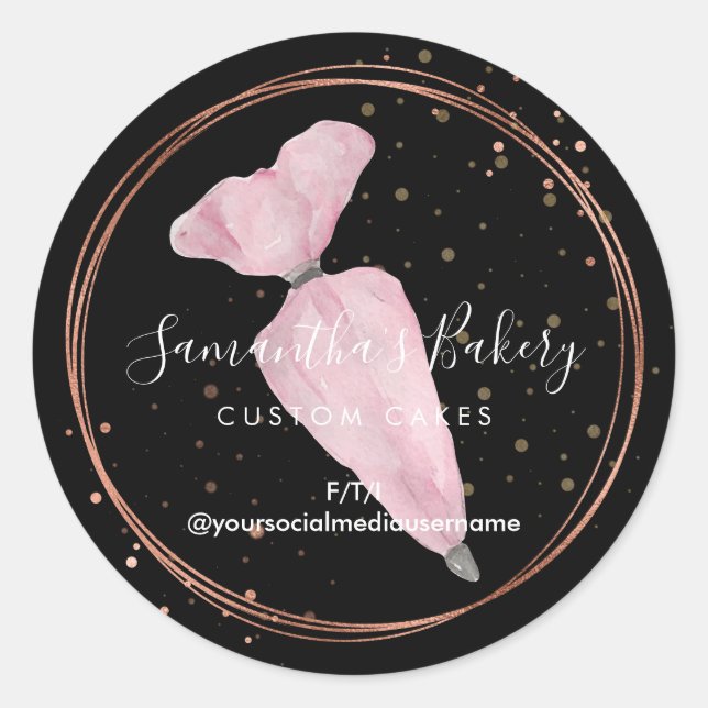 Black Polka Dots Pastry Cake Designer Bakery Chef Classic Round Sticker (Front)