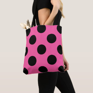 Black Polka Dots Pattern on Pink Tote Bag