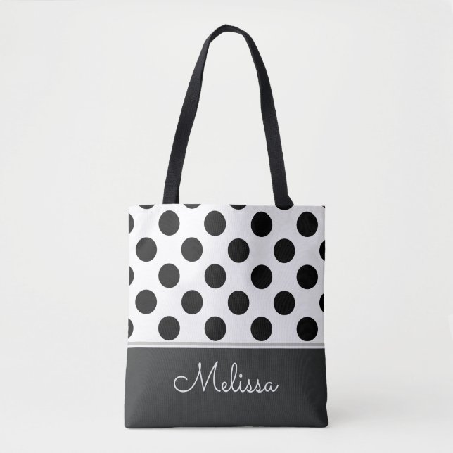 Black Polka Dots | Personalised Tote Bag (Front)