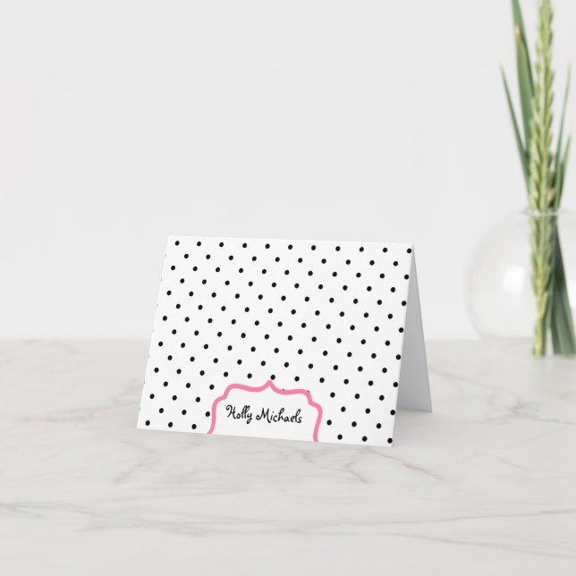 Black Polka Dots & Pink - Personalised Notecards (Front)