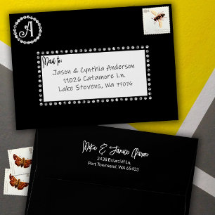 Black Polka Dots Pre-addressed 5x7 Monogram Envelope