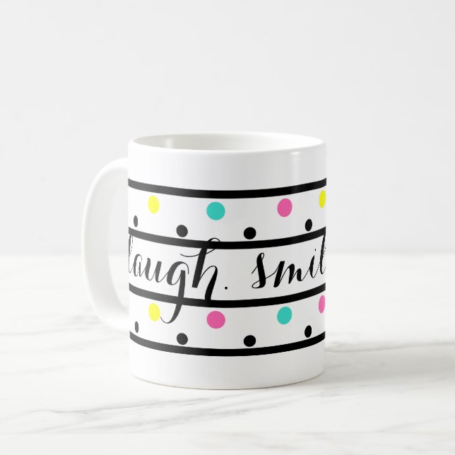 Black Polka Dots Quote Coffee Mug (Front Left)
