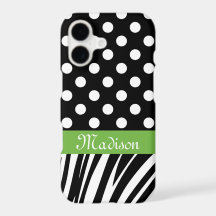 Black Polka Dots Zebra Stripes Green Name