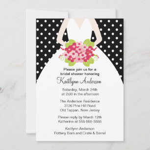Black Polka Dotted Bride Bridal Shower Invitation