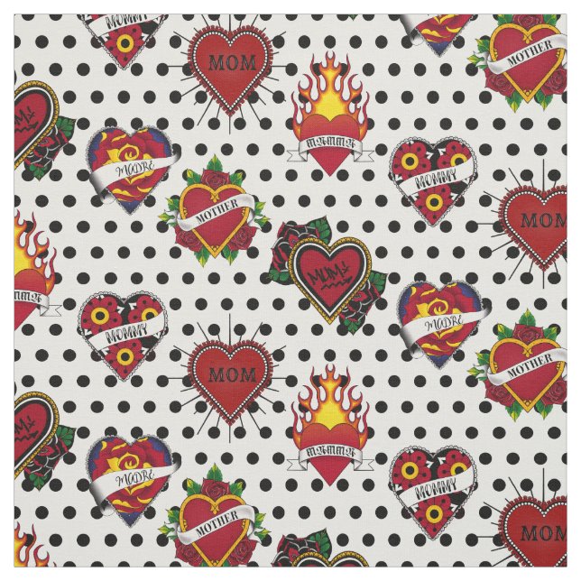 Black Polka Dotted Mum Tattoo Fabric (Swatch)