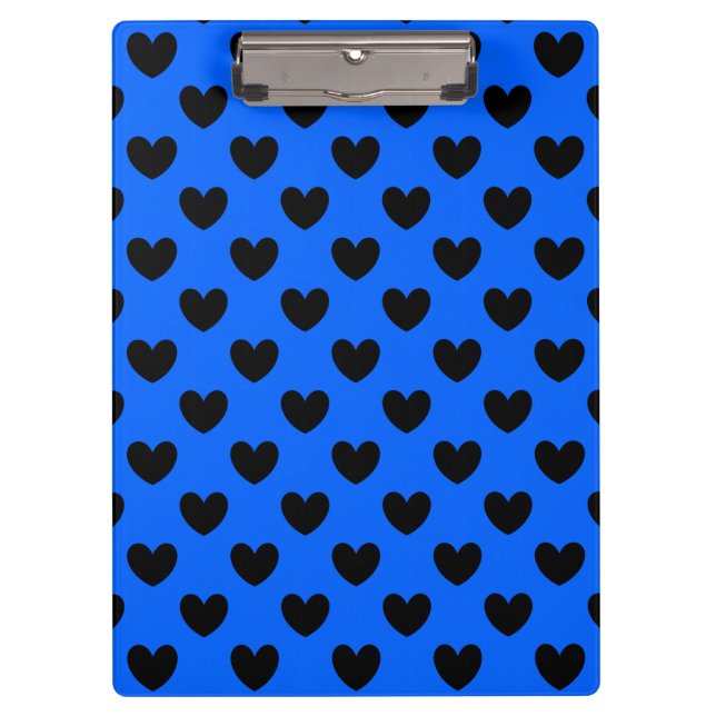 Black polka hearts on blue clipboard (Front)