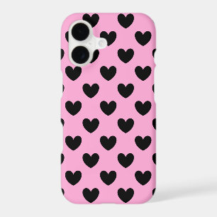 Black polka hearts on cotton candy pink