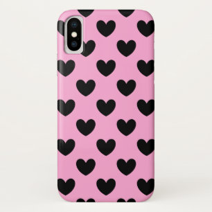 Black polka hearts on cotton candy pink iPhone x case