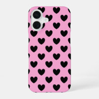Black polka hearts on cotton candy pink
