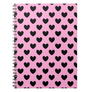 Black polka hearts on cotton candy pink notebook