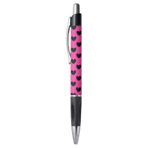 Black polka hearts on fuchsia pink
