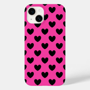 Black polka hearts on fuchsia pink Case-Mate iPhone 14 case