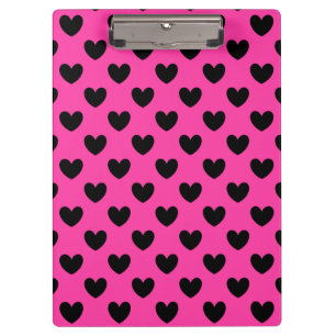 Black polka hearts on fuchsia pink clipboard
