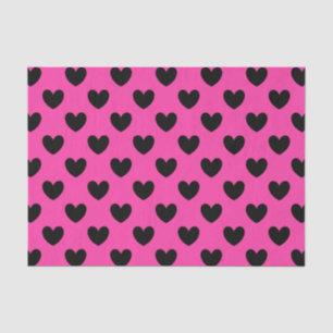 Black polka hearts on fuchsia pink tissue paper