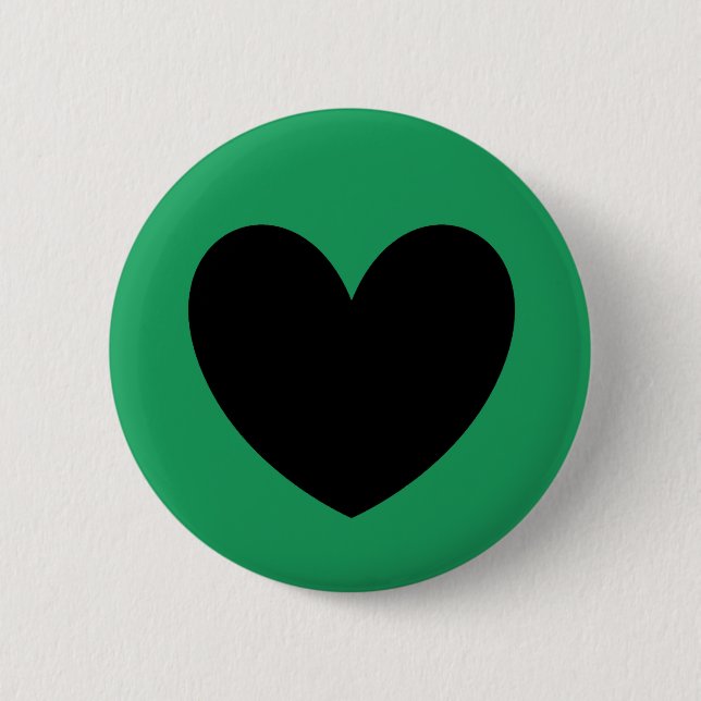 Black polka hearts on Kelly green 6 Cm Round Badge (Front)