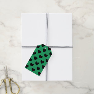 Black polka hearts on Kelly green Gift Tags