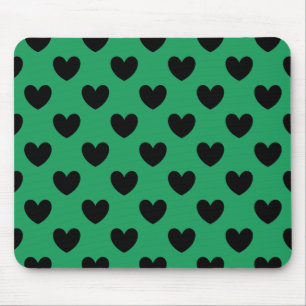 Black polka hearts on Kelly green Mouse Mat
