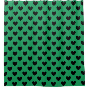 Black polka hearts on Kelly green Shower Curtain