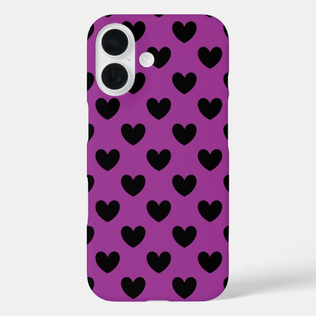Black polka hearts on purple Case-Mate iPhone case (Back)