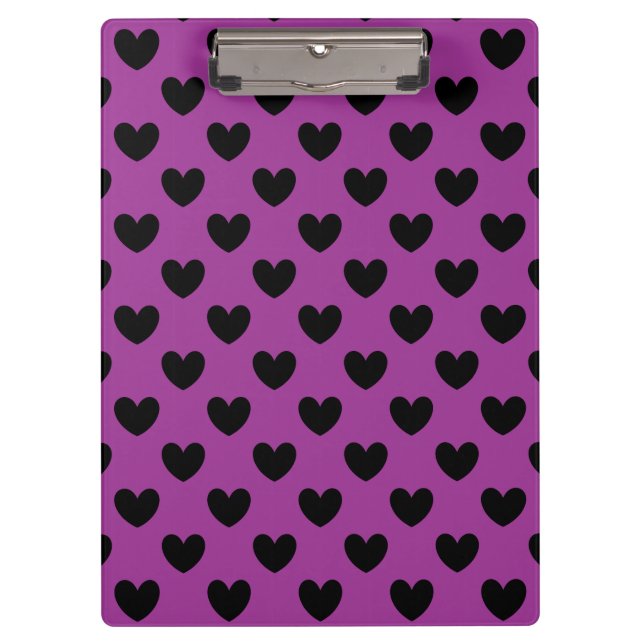 Black polka hearts on purple clipboard (Front)