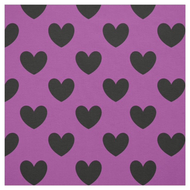 Black polka hearts on purple fabric (Swatch)