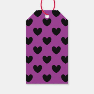 Black polka hearts on purple gift tags
