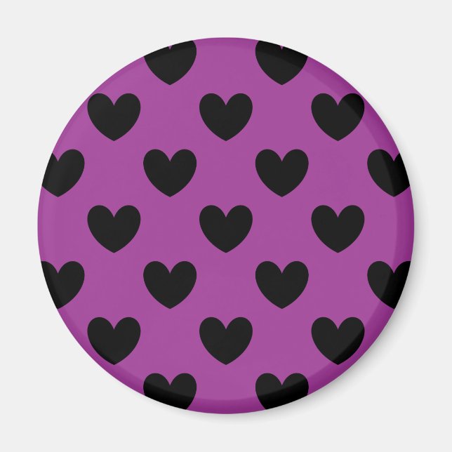 Black polka hearts on purple magnet (Front)