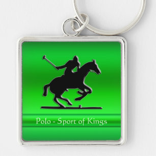 Black Polo Pony and Rider on green chrome-look Key Ring