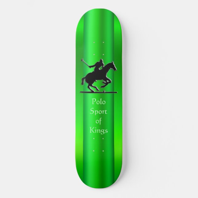 Black Polo Pony and Rider on green chrome-look Skateboard (Front)