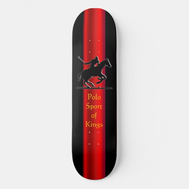 Black Polo Pony and Rider, red chrome-effect strip Skateboard (Front)