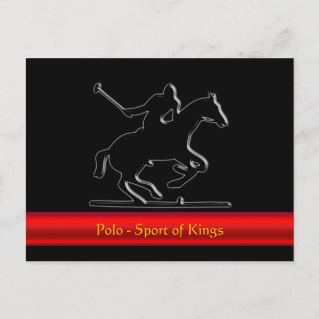 Black Polo Pony and Rider, red chrome-look stripe Postcard (Front)