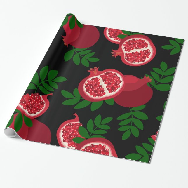 black pomegranate fruit wrapping paper (Unrolled)