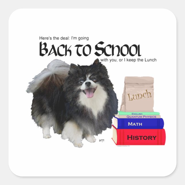Black Pomeranian Back to School Square Sticker (Front)